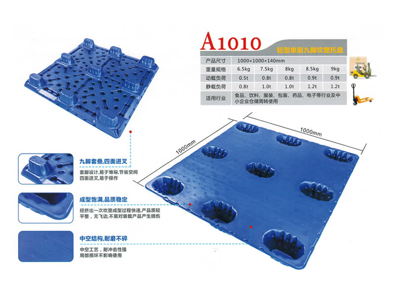 單面九腳型A1010<br> 單面九腳吹塑卡闆 <br>1000*1000*140mm